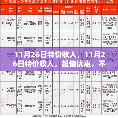 11月26日独家特价优惠，超值收入不容错过