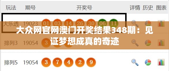 大众网官网澳门开奖结果348期：见证梦想成真的奇迹