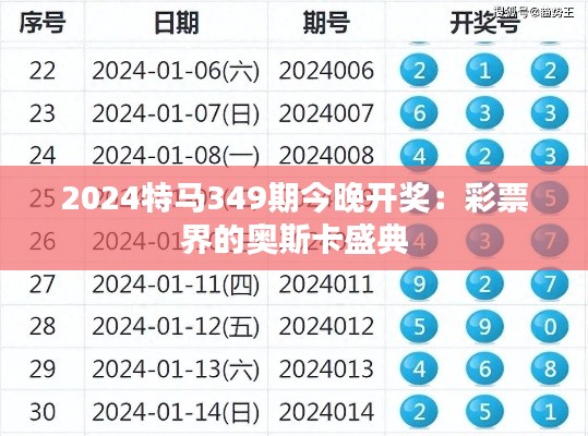 2024特马349期今晚开奖：彩票界的奥斯卡盛典
