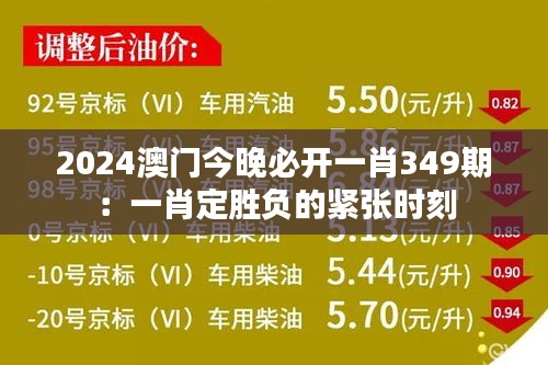 2024澳门今晚必开一肖349期：一肖定胜负的紧张时刻