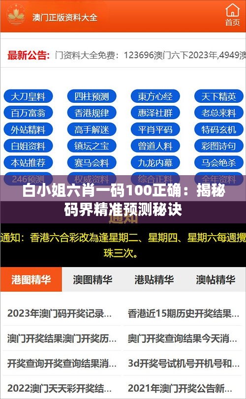 白小姐六肖一码100正确：揭秘码界精准预测秘诀