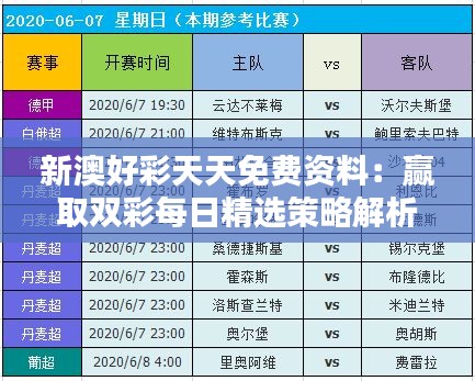 新澳好彩天天免费资料：赢取双彩每日精选策略解析