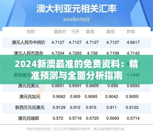 2024新澳最准的免费资料：精准预测与全面分析指南