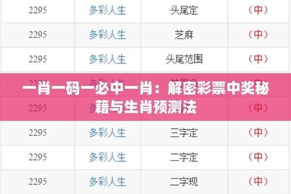 一肖一码一必中一肖：解密彩票中奖秘籍与生肖预测法