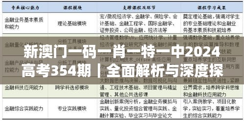 新澳门一码一肖一特一中2024高考354期｜全面解析与深度探讨