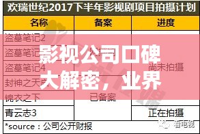 影视公司口碑大解密，业界翘楚排名探究！