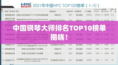 中国钢琴大师排名TOP10榜单揭晓！