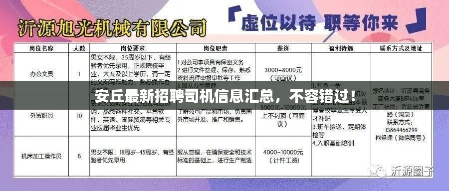 安丘最新招聘司机信息汇总，不容错过！