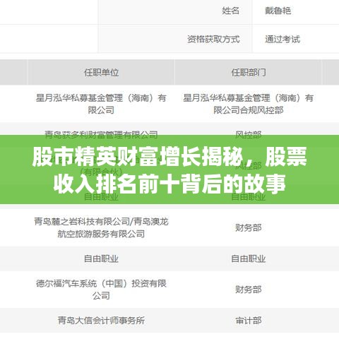 股市精英财富增长揭秘，股票收入排名前十背后的故事