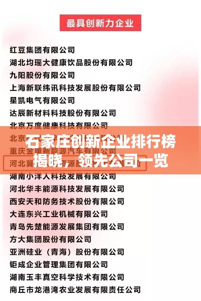 石家庄创新企业排行榜揭晓，领先公司一览