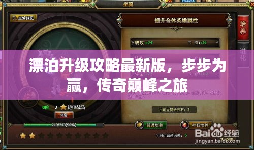 漂泊升级攻略最新版，步步为赢，传奇巅峰之旅