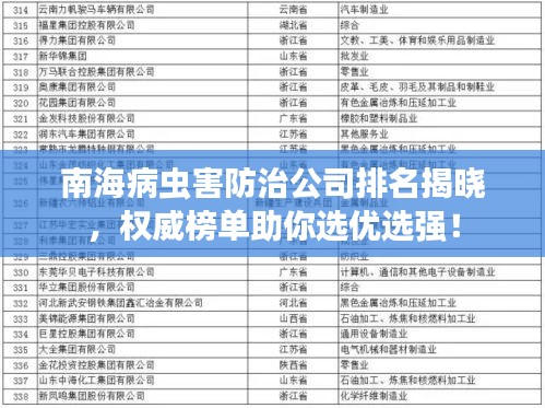 南海病虫害防治公司排名揭晓，权威榜单助你选优选强！