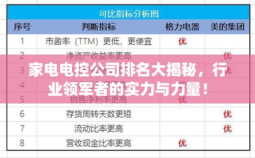 家电电控公司排名大揭秘，行业领军者的实力与力量！
