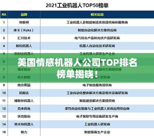 美国情感机器人公司TOP排名榜单揭晓！
