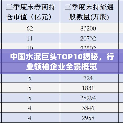 中国水泥巨头TOP10揭秘，行业领袖企业全景概览