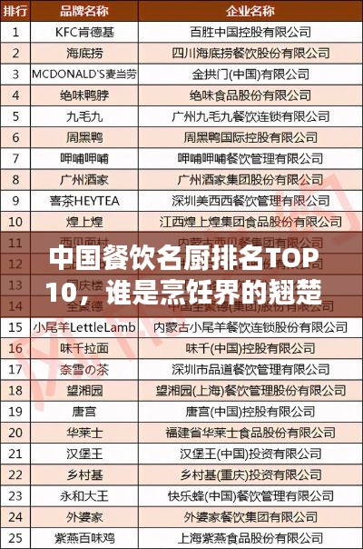中国餐饮名厨排名TOP10，谁是烹饪界的翘楚？