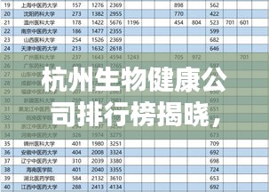 杭州生物健康公司排行榜揭晓，最新权威排名榜单出炉！