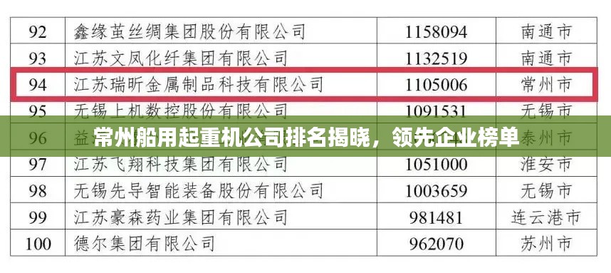 常州船用起重机公司排名揭晓，领先企业榜单