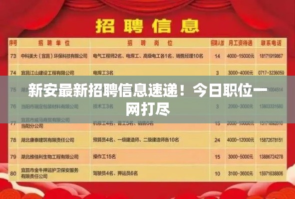 新安最新招聘信息速递！今日职位一网打尽