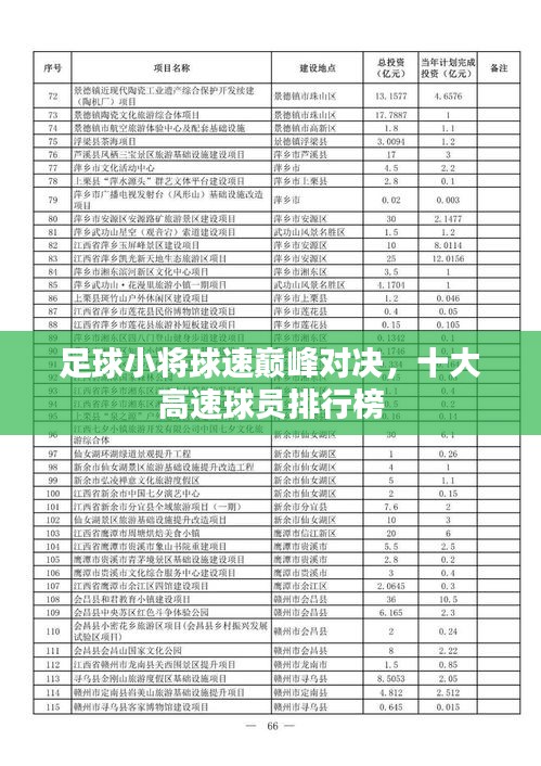 足球小将球速巅峰对决，十大高速球员排行榜